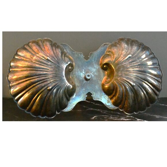 Vintage MCM Sheridan Silver Company Clam Shell Server Ornate Handle Dining - Picture 4 of 7